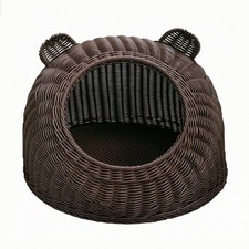 Wicker Cat Retreat Dome Woven Rattan Cat Bed Breathable for Indoor Use