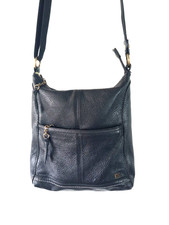 The Sak Iris Black Pebbled Leather Crossbody Messenger Bag Zip Pockets EUC