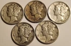 5x 1944 Mercury Silver Dimes | 90% Silver | $0.50 Face Value