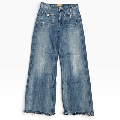 Mother Maverick Patch Pocket High Five Wash Wide Leg Cropped Jeans Blue Size 27