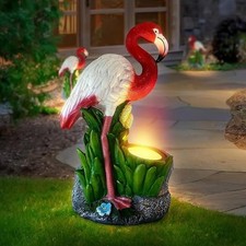 Outdoor Flamingo Statue w/ Solar LED Spotlight, Artistic Garden Lawn