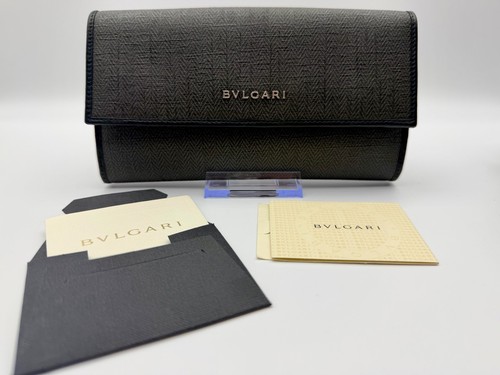 BVLGARI Weekend Long Wallet Gray Chevron Canvas Leather with Box Bulgari | COA