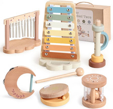 Wooden Xylophone Musical Instrument Sets Toy for Kids, Rattle Bell Montessori Cl