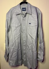 Wrangler Mens Western Snap Button Long Sleeve Shirt Gray XLT Rodeo Cowboy NWOT