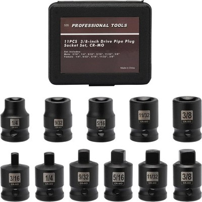 Mayouko 11PCS 3/8'' Drive SAE Pipe Plug Socket Set, Tapered Male Square Drive, Ch