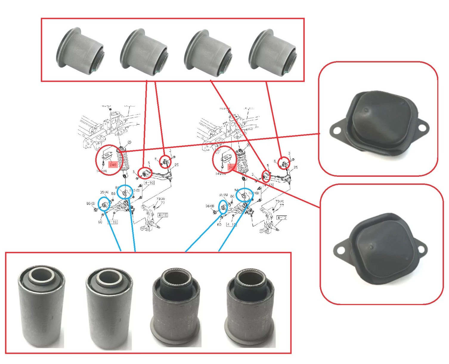 For ISUZU D-MAX / RODEO TFS77 3.0TD FRONT WISHBONE ARM BUMP STOP & BUSHES  2003+