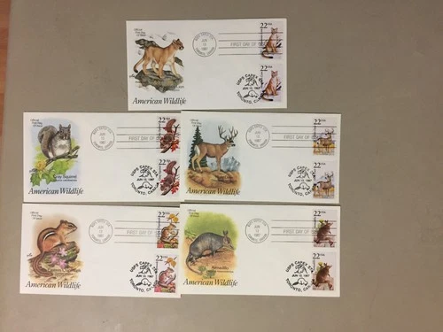 Five American Wildlife fdc with two stamps and-US and Canada cancellation