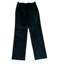 Jacqueline Ferrar Leather High Rise Straight Leg Pants Size 8 Black