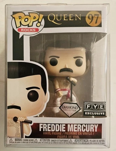 FUNKO POP ROCKS 97 QUEEN FREDDIE MERCURY with PROTECTOR DIAMOND COLLECTION FYE