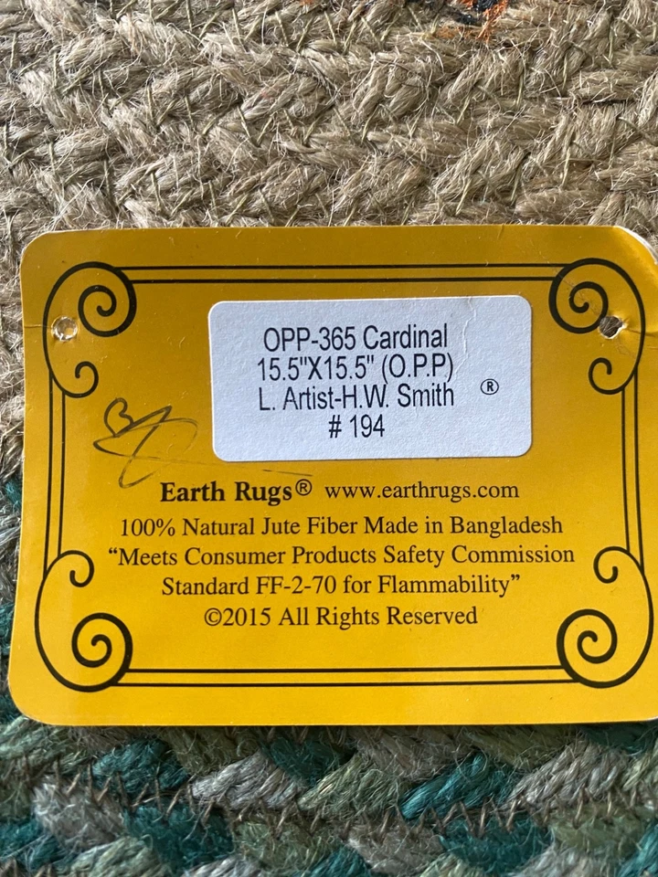 CHAIRPADS- Six CARDINAL HAND PRINTED, BRAIDED JUTE -15.5" ROUND - set of SIX - Image 3 of 4