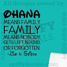 OHANA MEANS FAMILY LILO AND STITCH DISNEY Quote Vinyl Wall Decal Decor Sticker