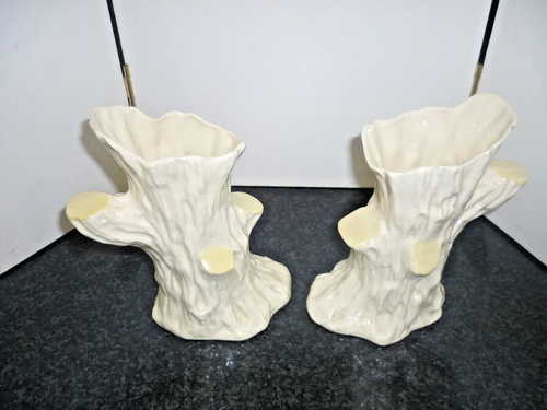 Belleek Irish Porcelain Pair of Tree trunk Vases 7" Gold mark - Picture 3 of 4