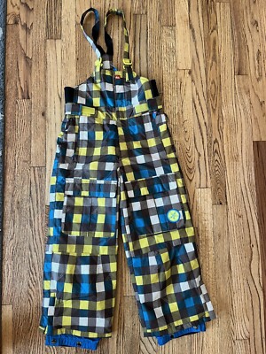 Quiksilver Youth Snow Ski Bib Pants Brown Blue Checkered Sz XL (7x)