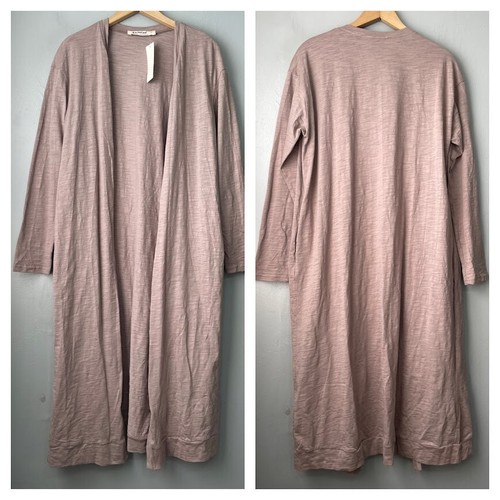 Three Bird Nest Size Large Taupe Slub Knit Cardigan Duster Lagenlook Minimalist