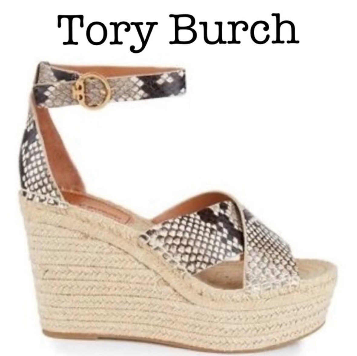 New Tory Burch Selby Snakeskin Embossed Leather Espadrille  display picture 1