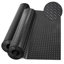 Diamond-Plate Rubber Flooring Roll 21FT x 16IN Black PVC Garage Mat