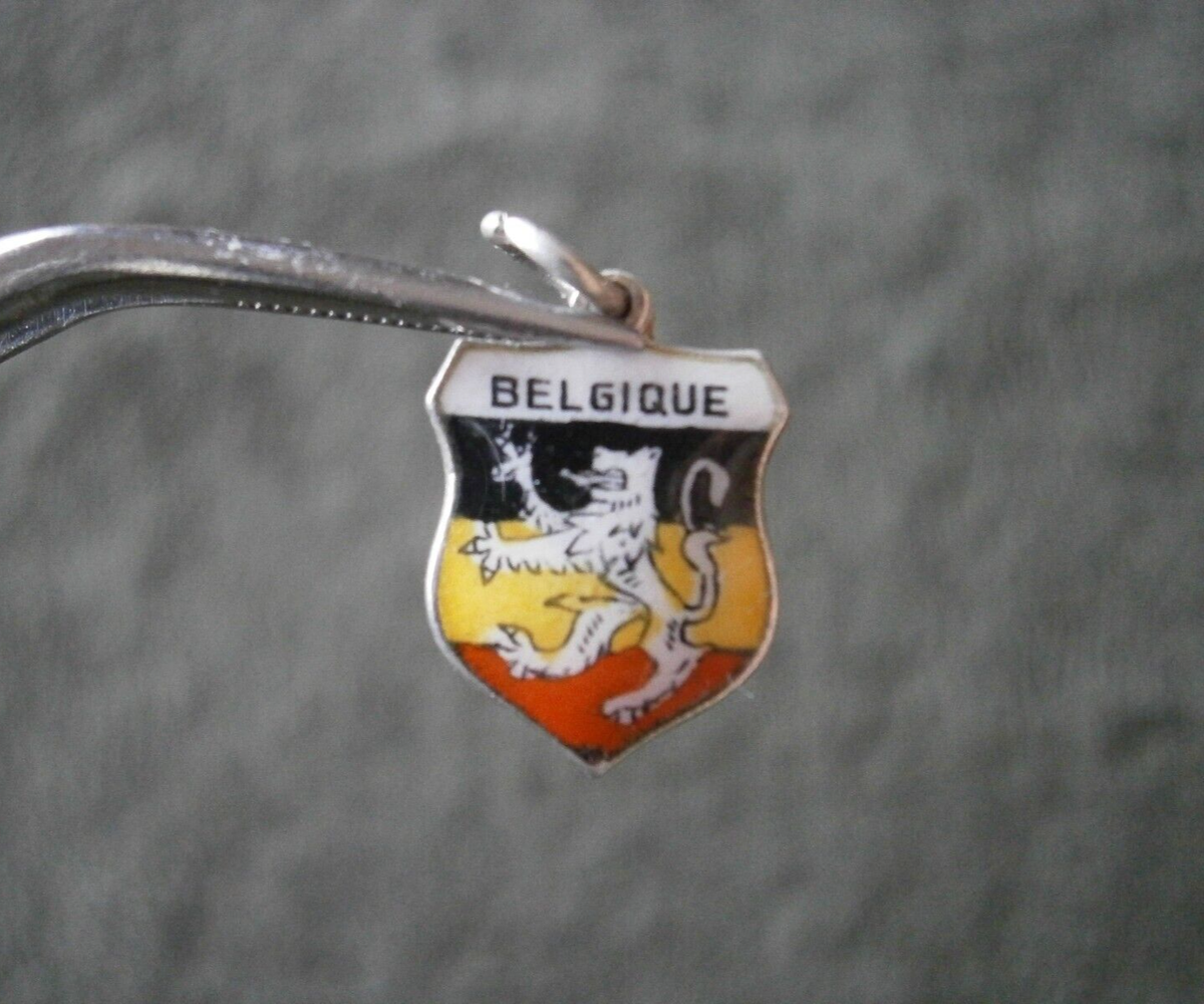 Belgique Belgium Vintage 835 Silver Enamel Travel Shield Bracelet