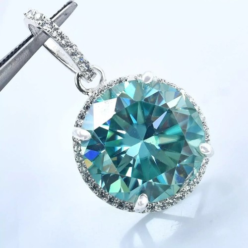 RARE 20 Ct Treated Blue Diamond Solitaire Pendant 925 Sterling Silver Certified - Picture 2 of 9