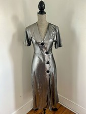 NWT ASOS Silver Metallic Midi Dress Big Button Size 4