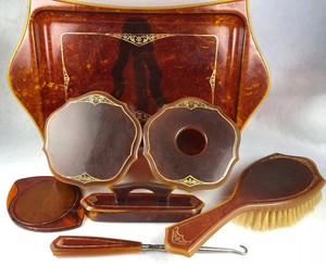 Vtg Pyralin Faux Tortoise Shell Celluloid Bakelite Dresser Vanity