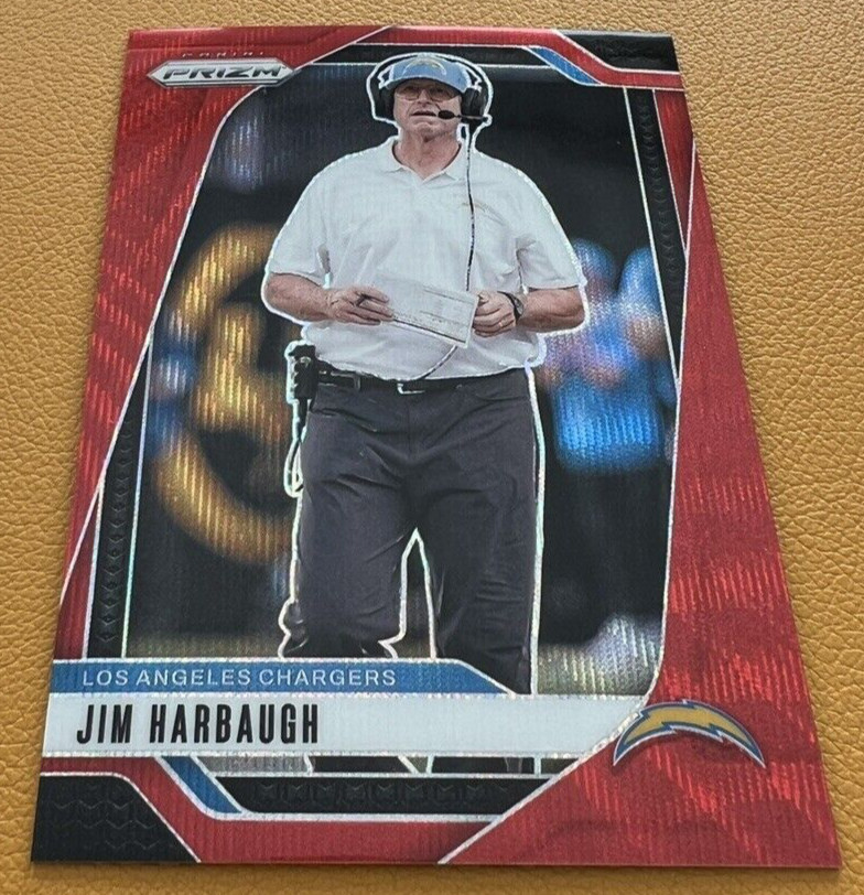 Jim Harbaugh 2024 Panini Prizm Red Wave Prizm /149 #163 San Diego Chargers