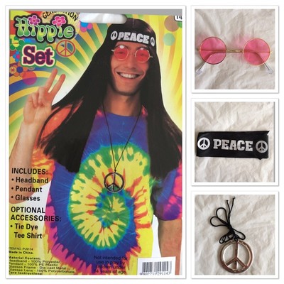 Hippie Kit Set Headband Glasses Pendant Peace Sign Necklace