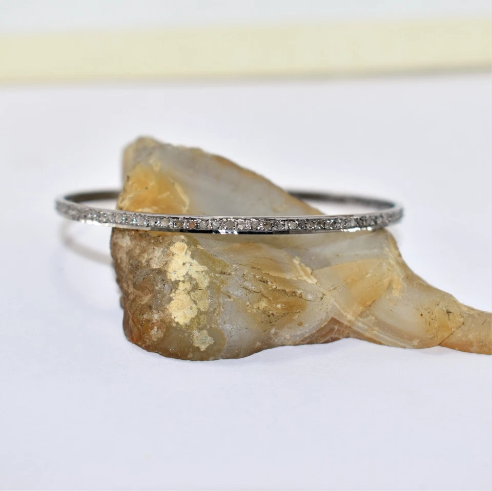 Natural Diamond Bangle Oxides Bangle 925 Sterling Silver Bangle Anniversary Gift - Image 4 of 4