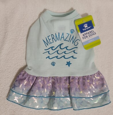 Top Paw ''MERMAZING'' Shiny & Sparkle Teal & Purple Ruffle Dog Shirt Dress S NWT