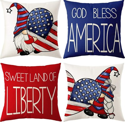 Onerisly 4 Set, God Bless America Sweet Land of Liberty Throw Pillow Case 18x18