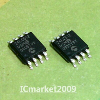 10 PCS 24LC512-I/SM WSOP-8 24LC512 SMD CMOS 512K I2C Serial EEPROM Chip