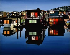 Alex Nizovsky – SAUSALITO NOCTURNE - Photorealism Landscape Art Painting 30"x24"