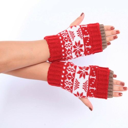 Herren und Damen süße Schneeflocke Hirsch fingerlose Handschuhe warme Handschuhe Wollhandschuhe - Bild 15 von 19