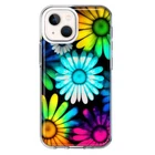 For Apple iPhone 13 Shockproof Hybrid Case, Neon Rainbow Glow Daisies