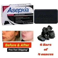 ASEPXIA CHARCOAL ACNE BAR SOAP JABON PARA ACNE De Carbon 6 Bars of 4oz. 