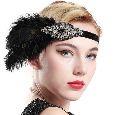 Vintage Flapper Headband 1920s Art Deco Gatsby Feather Headpiece