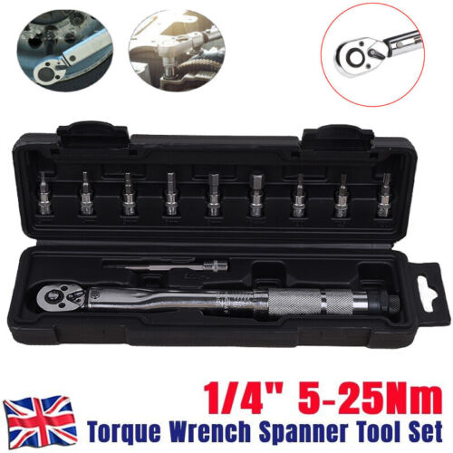 11pcs 1/4" 5-25NM Bicycle Bike Car Torque Wrench Allen Key Tool Socket Set Kit - Picture 2 of 14