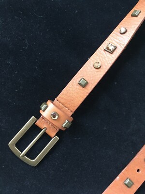 J CREW Brown Crystal Rhinestone Brass Belt New 30-35 Inch  display picture 1