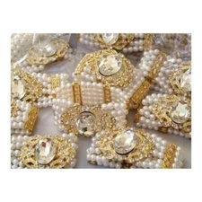 Wholesale Bulk Lot 8 Luster White Pearl Bead & Rhinestone Cab Stretch Bracelets