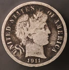 1911  BARBER DIME FRESH FROM AN ORIGINAL COLLECTION-LOT AA-5059