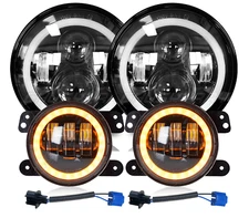 7'' Round LED Projector Headlights+4" Fog Lights+Turn Lamps for Jeep Wrangler JK