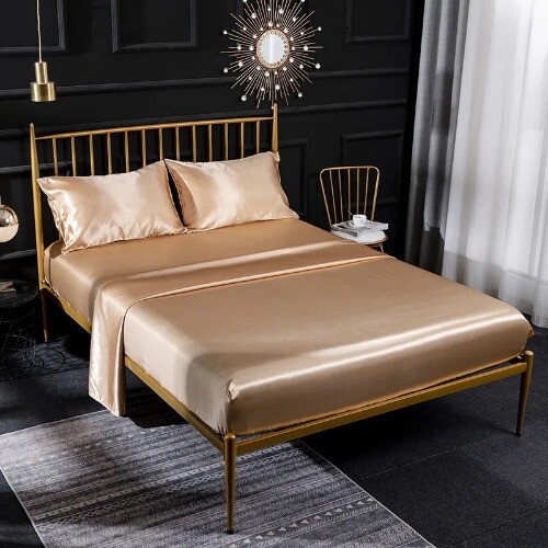 Luxury King Rayon Fitted Sheet 3/4 Pcs Sets Satin Double Fitted Bed Sheet Set - Picture 11 of 33