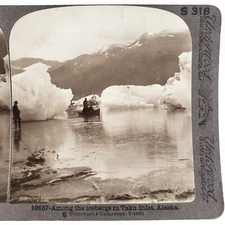 Taku Tidewater Glacier Inlet Stereoview c1905 Canoe Ride on Alaskan Coast F1084
