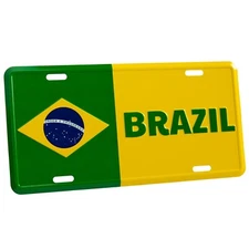 Brazil Flag License Plate - 3D Embossed Metal Car Tag Sign Ordem E Progresso
