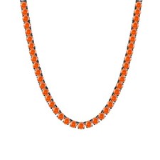 22" Tennis 5 MM Necklace 55 Ct Round Cut Orange Sapphire 14K Black Gold Plated