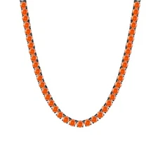 22" Tennis 5 MM Necklace 55 Ct Round Cut Orange Sapphire 14K Black Gold Plated