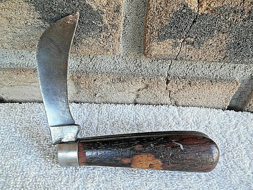 VINTAGE Camillus Cutlery Co. Hawk Bill Knife WOOD HANDLES 4" - Picture 7 of 11