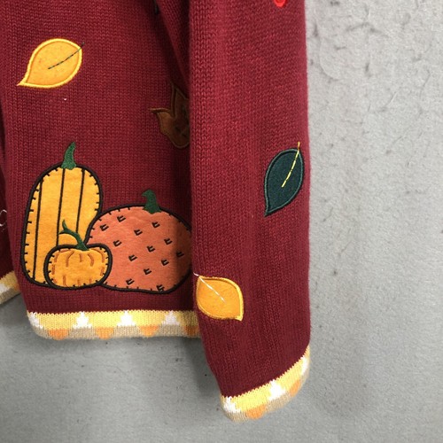 Quacker Factory Sweater Womens XL Rust Cardigan Fall Leaves Thanksgiving - Picture 11 of 20