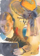 Girl in soft light ORIGINAL watercolor painting sketch contemporary art realism