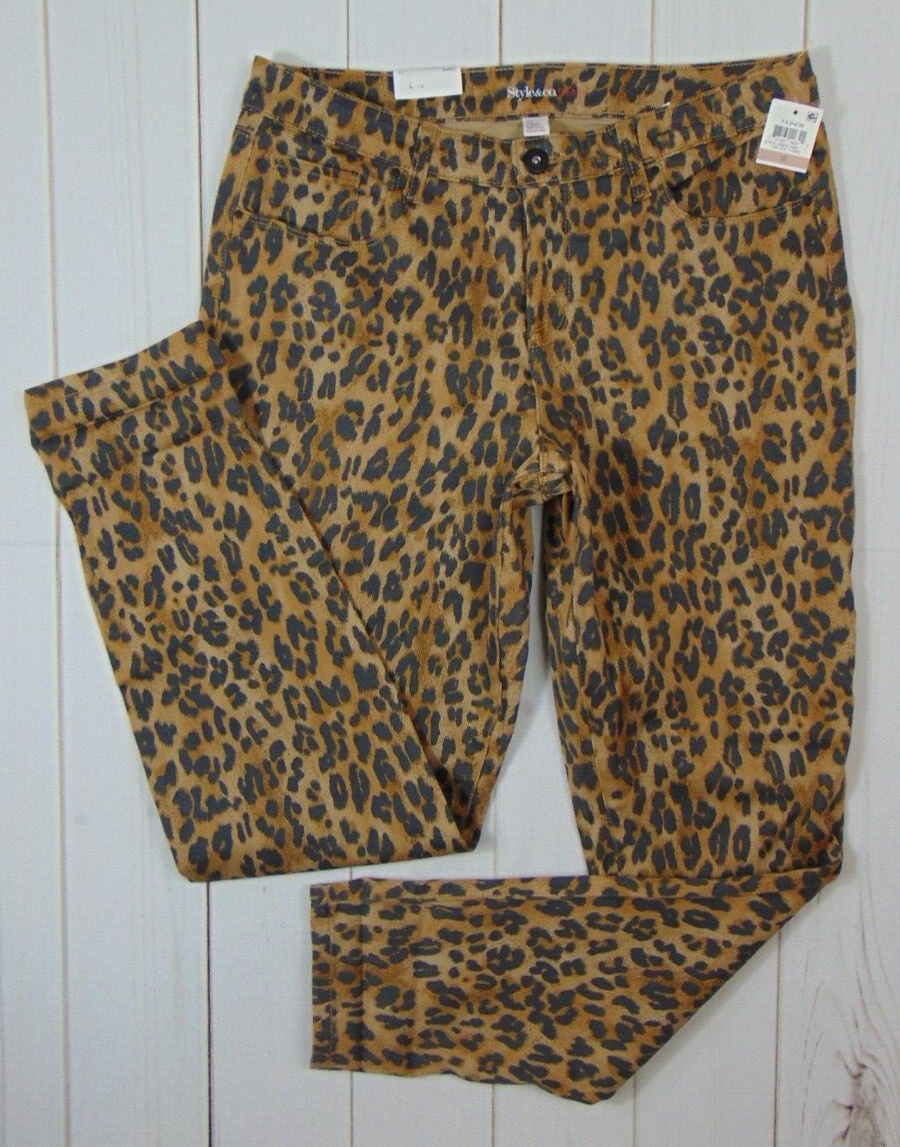 Style & Co Denim Curvy Tummy Control Skinny Leg Size 12 New Animal Print