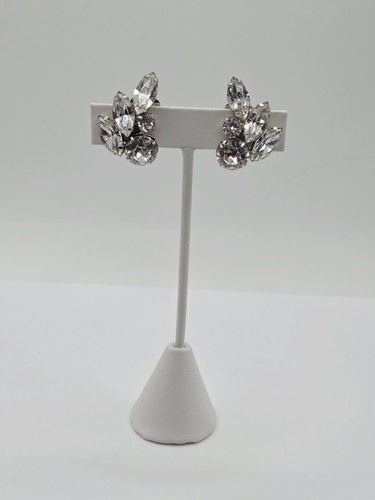 Vintage Weiss Earrings Sparkling Clear Rhinestones - Clip Ons - Signed